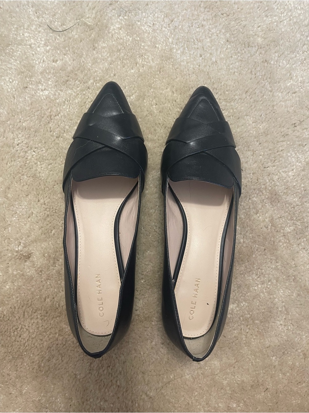 Cole Haan Black Pointed-Toe Crossband Flats